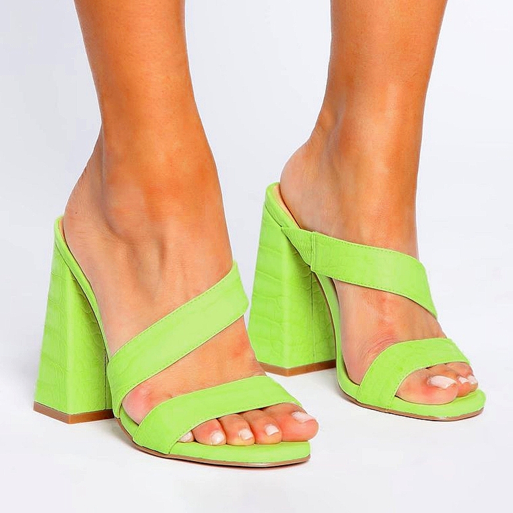 Fashion Nova Cheer is Here Green Mule Heels